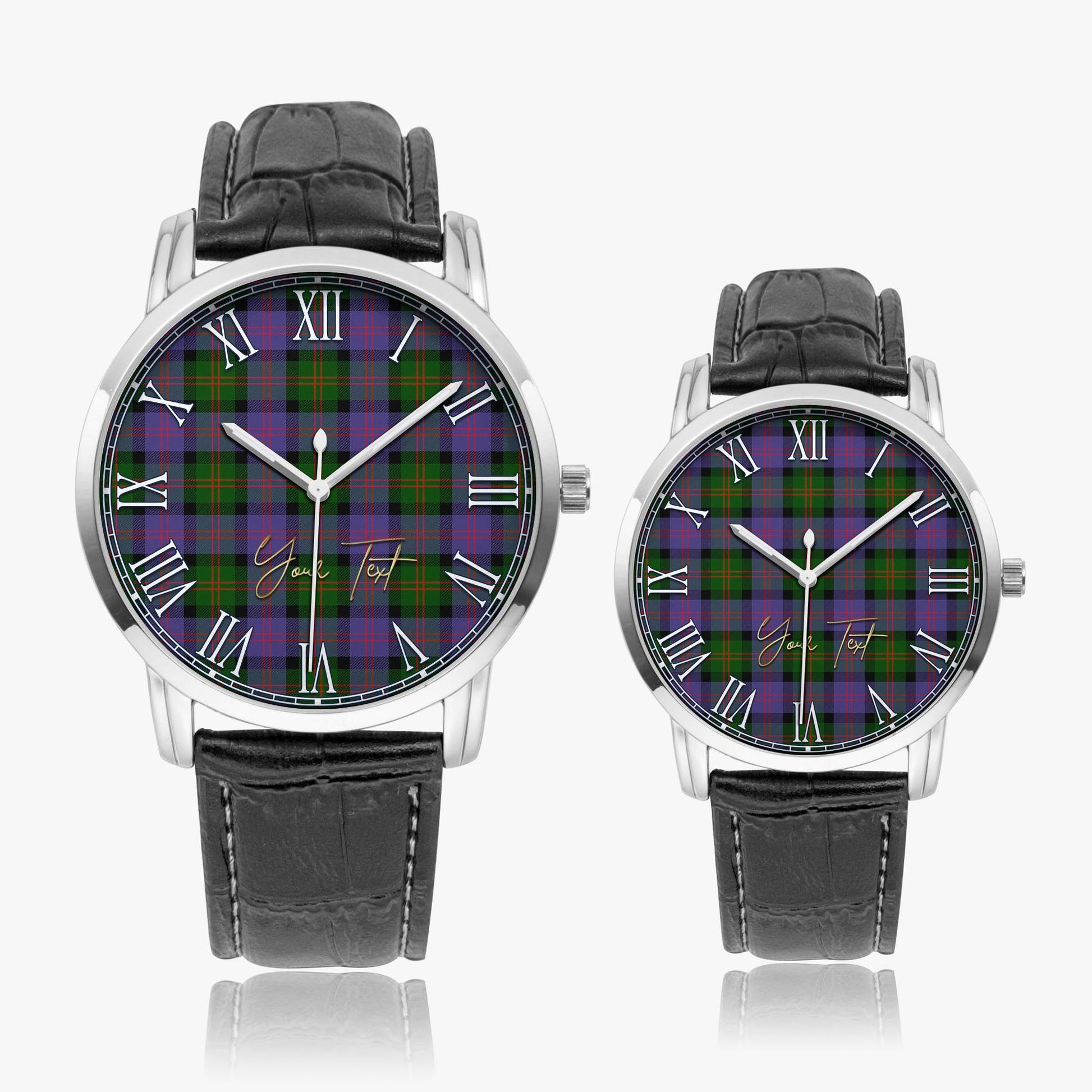 Blair Modern Tartan Personalized Your Text Leather Trap Quartz Watch Wide Type Silver Case With Black Leather Strap - Tartanvibesclothing