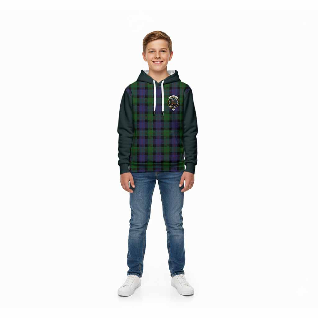 Blair Tartan Accent Kid Hoodie with Family Crest