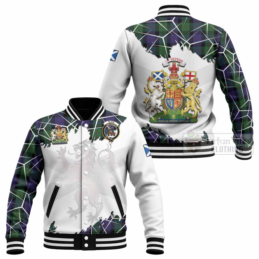 Blair Tartan Baseball Jacket with Family Crest and Lion Rampant Grunge Style