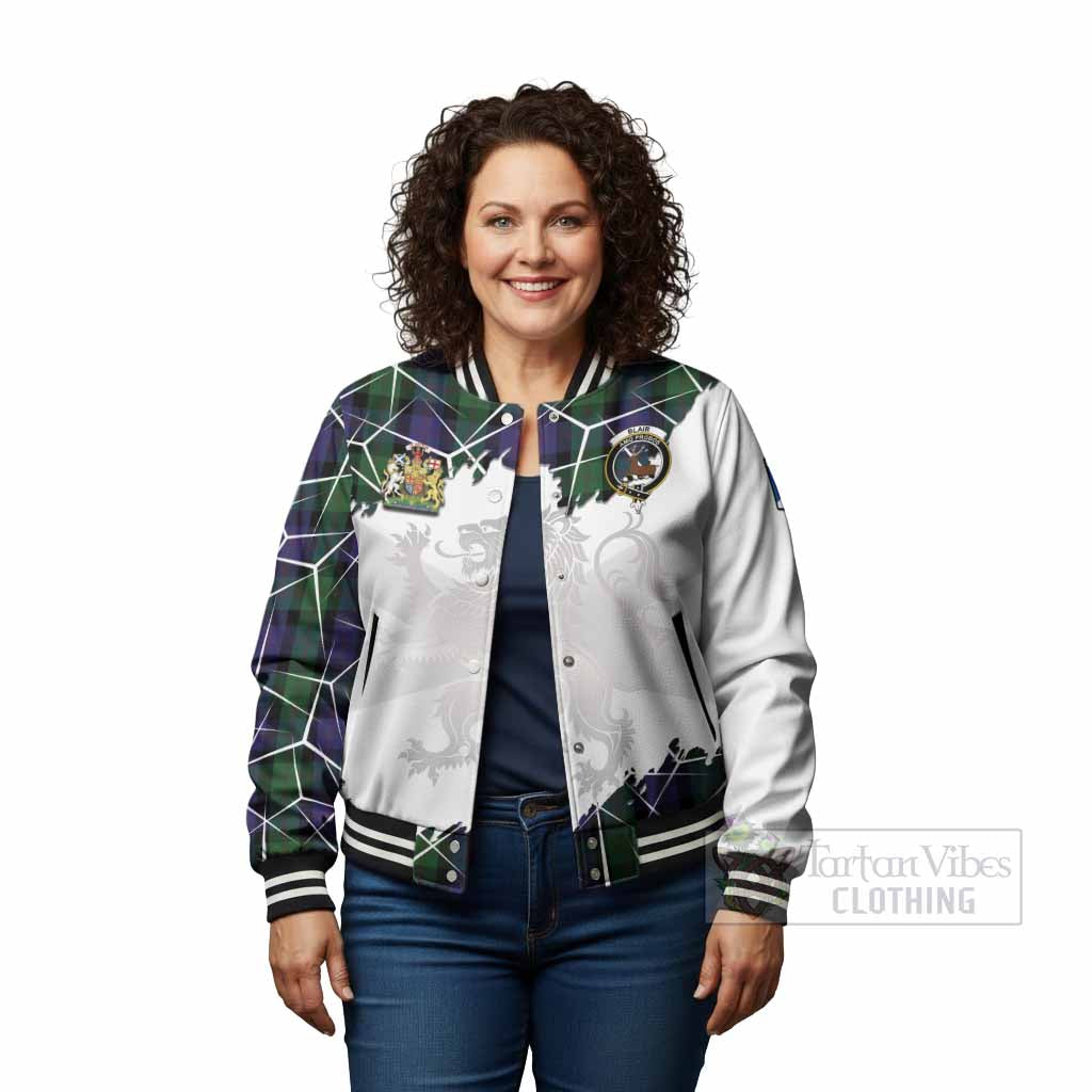 Blair Tartan Baseball Jacket with Family Crest and Lion Rampant Grunge Style