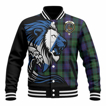 Blair Tartan Crest Baseball Jacket Scottish Golden Lions Wave Flow