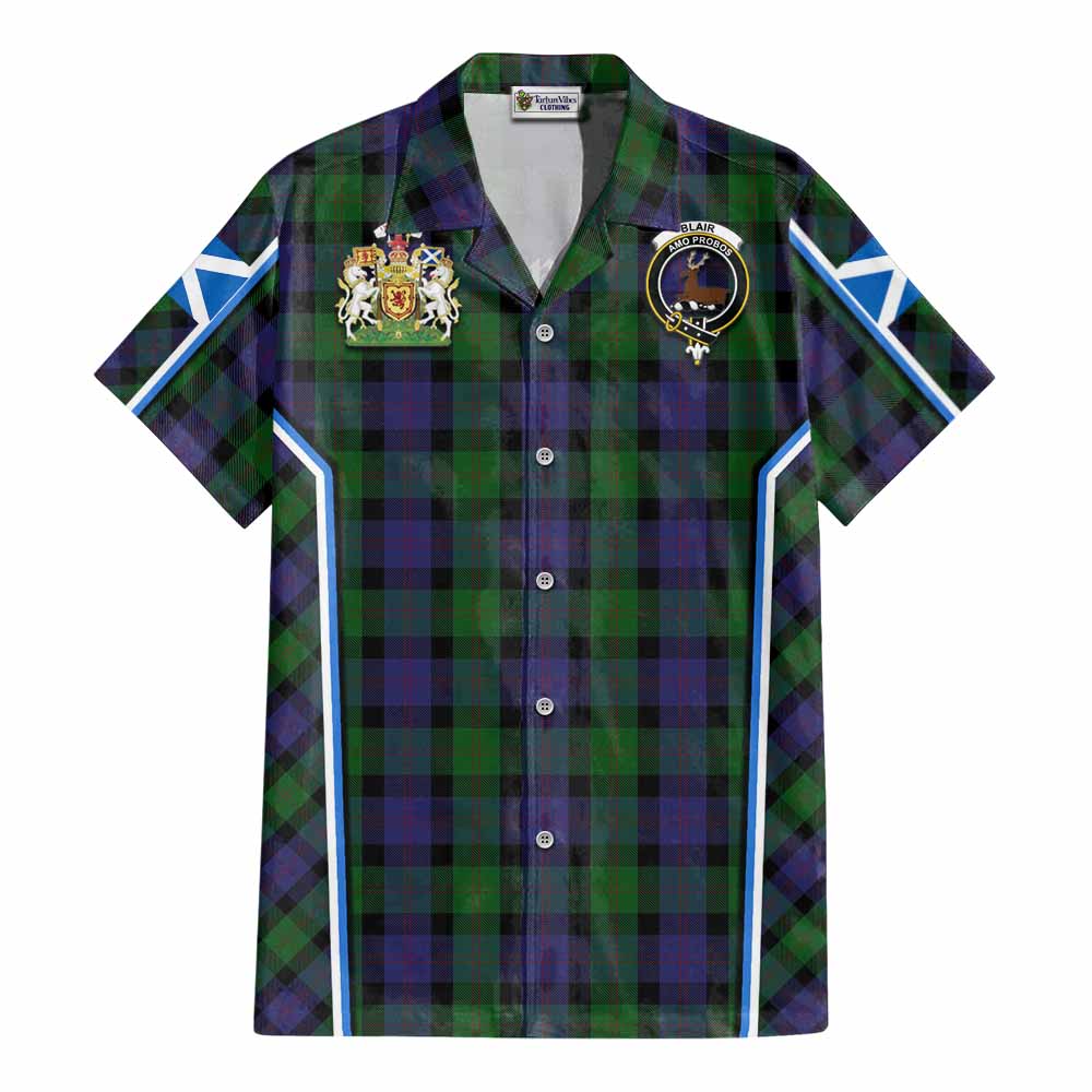Blair Tartan Crest Cotton Hawaiian Shirt Scotland Coat of Arm Flag Style - Tartan Vibes Clothing