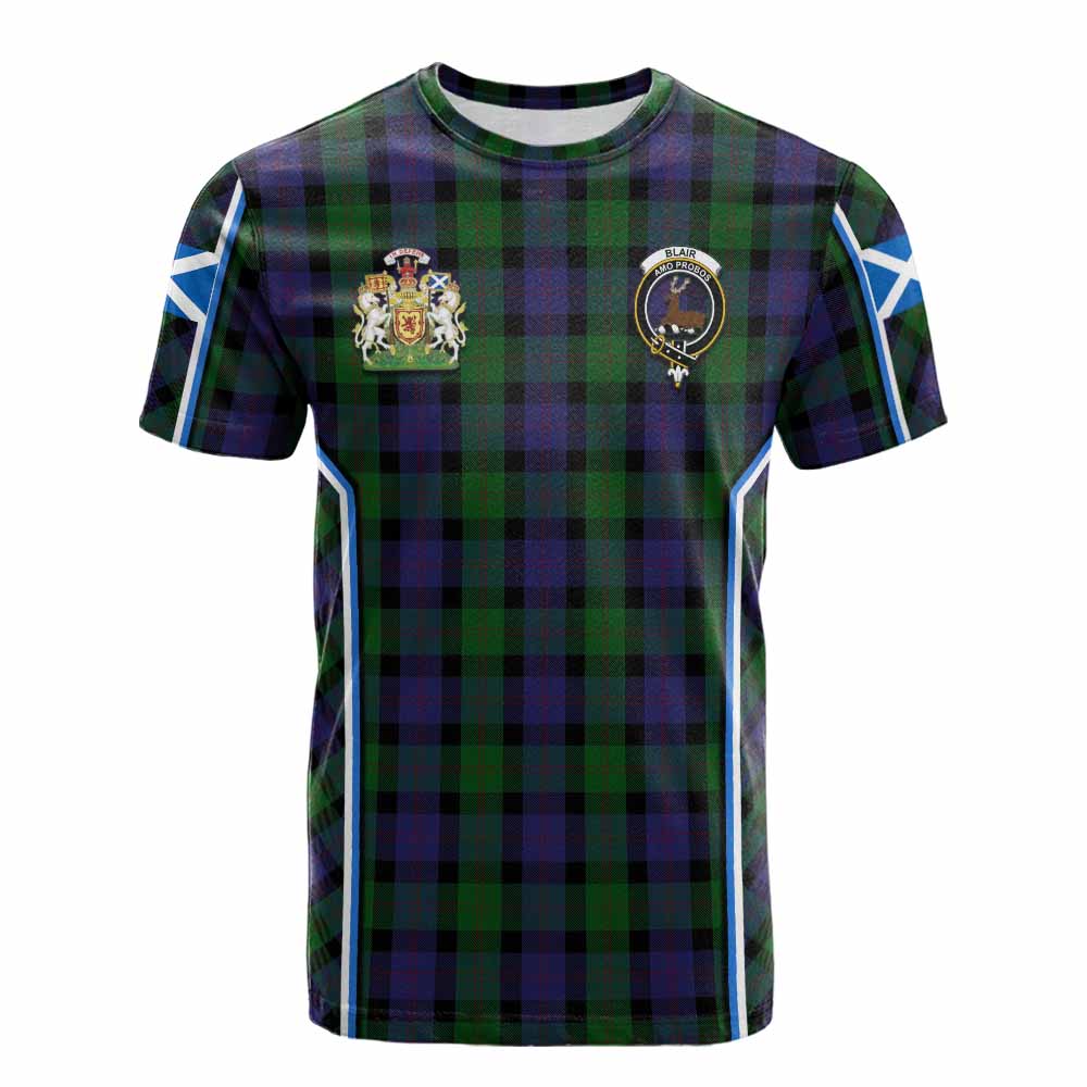Blair Tartan Crest Cotton T-shirt Scotland Coat of Arm Flag Style - Tartan Vibes Clothing