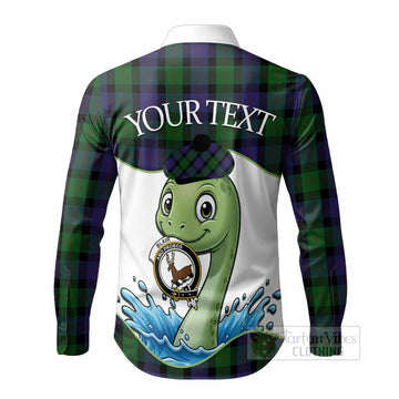 Blair Tartan Crest Cute Nessie Long Sleeve Button Shirts Scottish Loch Ness Monster