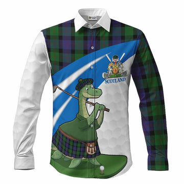 Blair Tartan Crest Golf Nessie Long Sleeve Button Shirts Loch Ness Monster Sporty Style