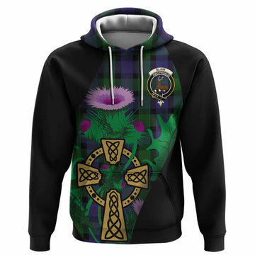 Blair Tartan Crest Hoodie Celtic Cross Thistle Flowers