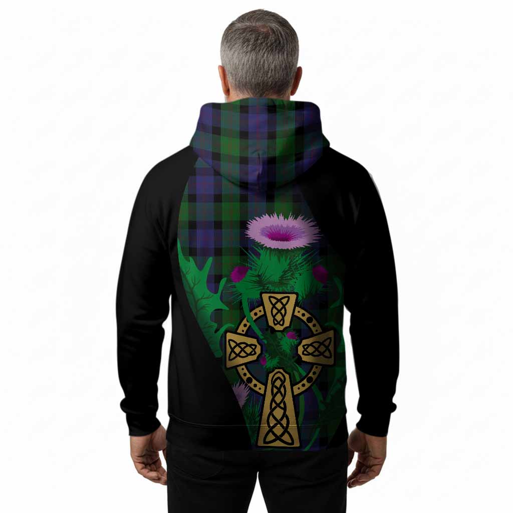 Blair Tartan Crest Hoodie Celtic Cross Thistle Flowers