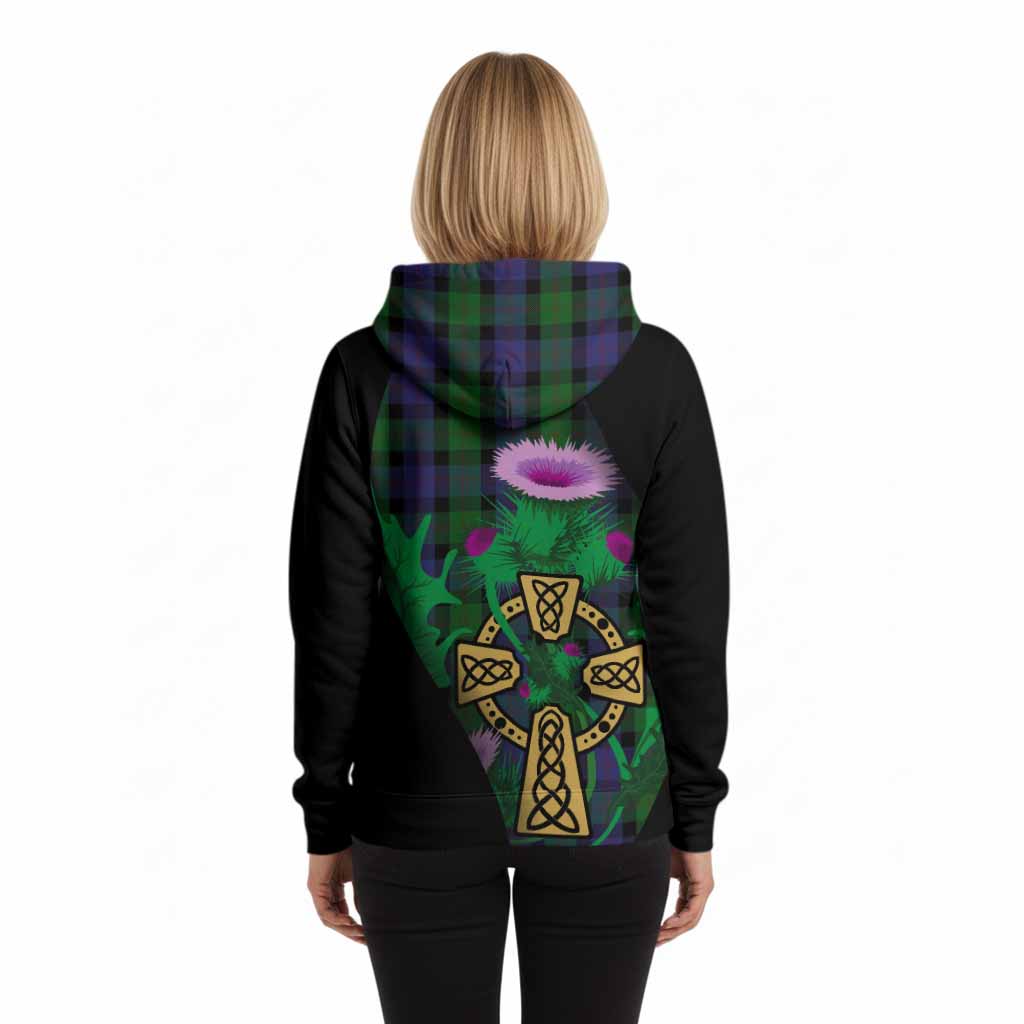Blair Tartan Crest Hoodie Celtic Cross Thistle Flowers