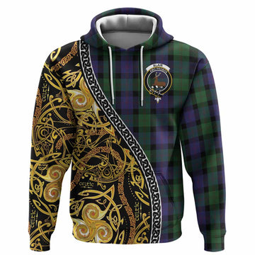 Blair Tartan Crest Hoodie Celtic Knot and Triple Trickle Spiral Symbols