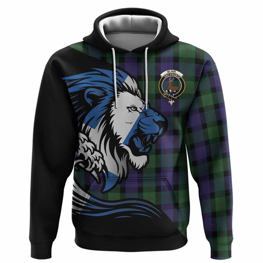 Blair Tartan Crest Hoodie Scottish Golden Lions Wave Flow