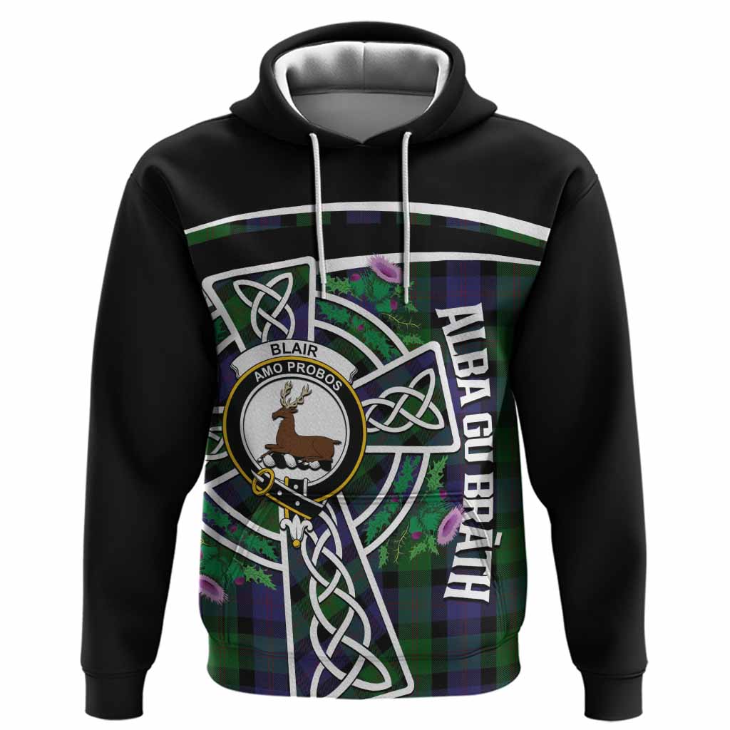 Blair Tartan Crest Hoodie Scottish Thistle Celtic Cross Alba Gu Brath