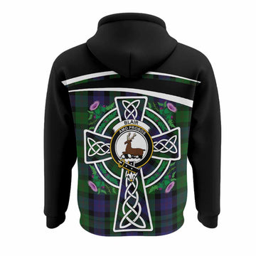 Blair Tartan Crest Hoodie Scottish Thistle Celtic Cross Alba Gu Brath