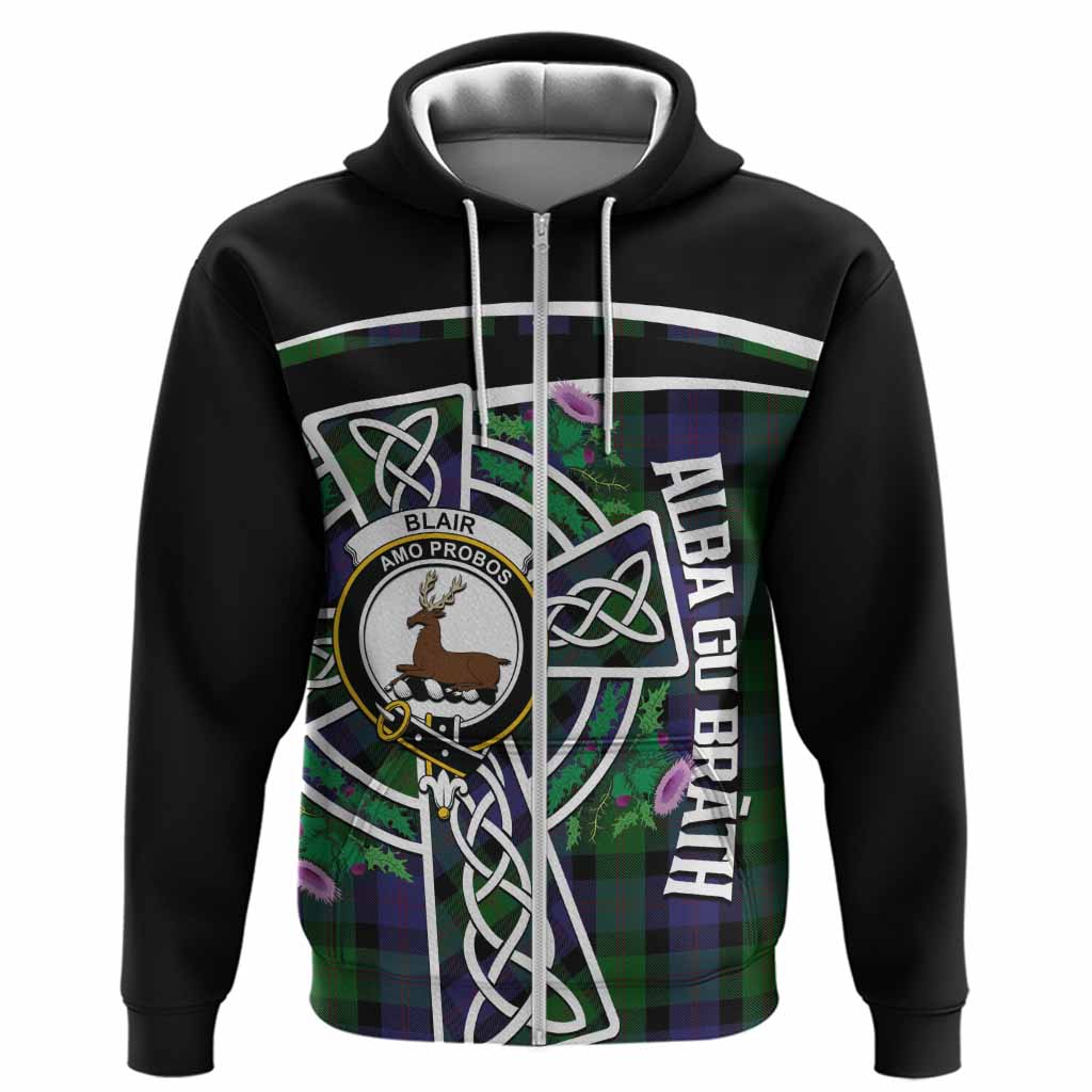 Blair Tartan Crest Hoodie Scottish Thistle Celtic Cross Alba Gu Brath