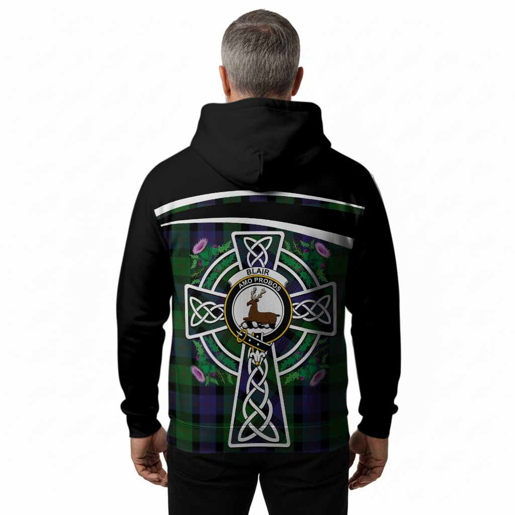 Blair Tartan Crest Hoodie Scottish Thistle Celtic Cross Alba Gu Brath