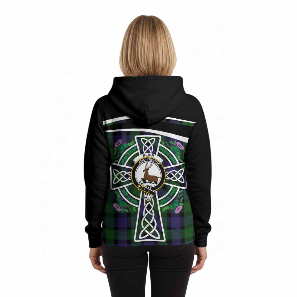 Blair Tartan Crest Hoodie Scottish Thistle Celtic Cross Alba Gu Brath