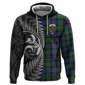 Blair Tartan Crest Hoodie With New Zealand Silver Fern Maori Koru