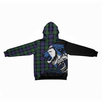 Blair Tartan Crest Kid Hoodie Scottish Golden Lions Wave Flow