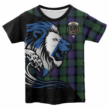 Blair Tartan Crest Kid T-shirt Scottish Golden Lions Wave Flow