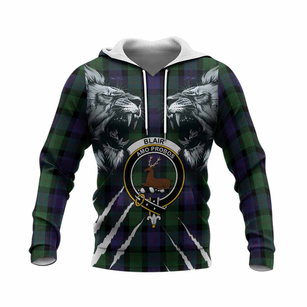 Blair Tartan Crest Knitted Hoodie Ferocious Lion Style