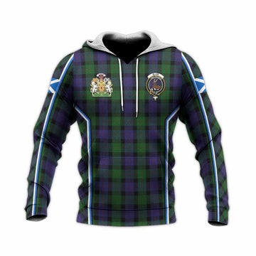 Blair Tartan Crest Knitted Hoodie Scotland Coat of Arm Flag Style