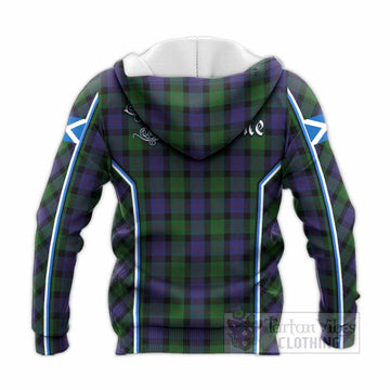 Blair Tartan Crest Knitted Hoodie Scotland Coat of Arm Flag Style