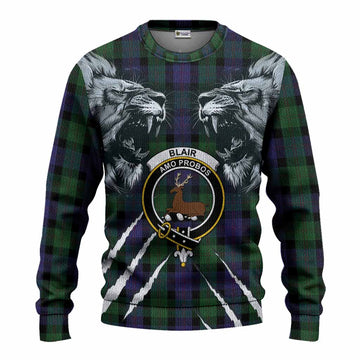 Blair Tartan Crest Knitted Sweater Ferocious Lion Style