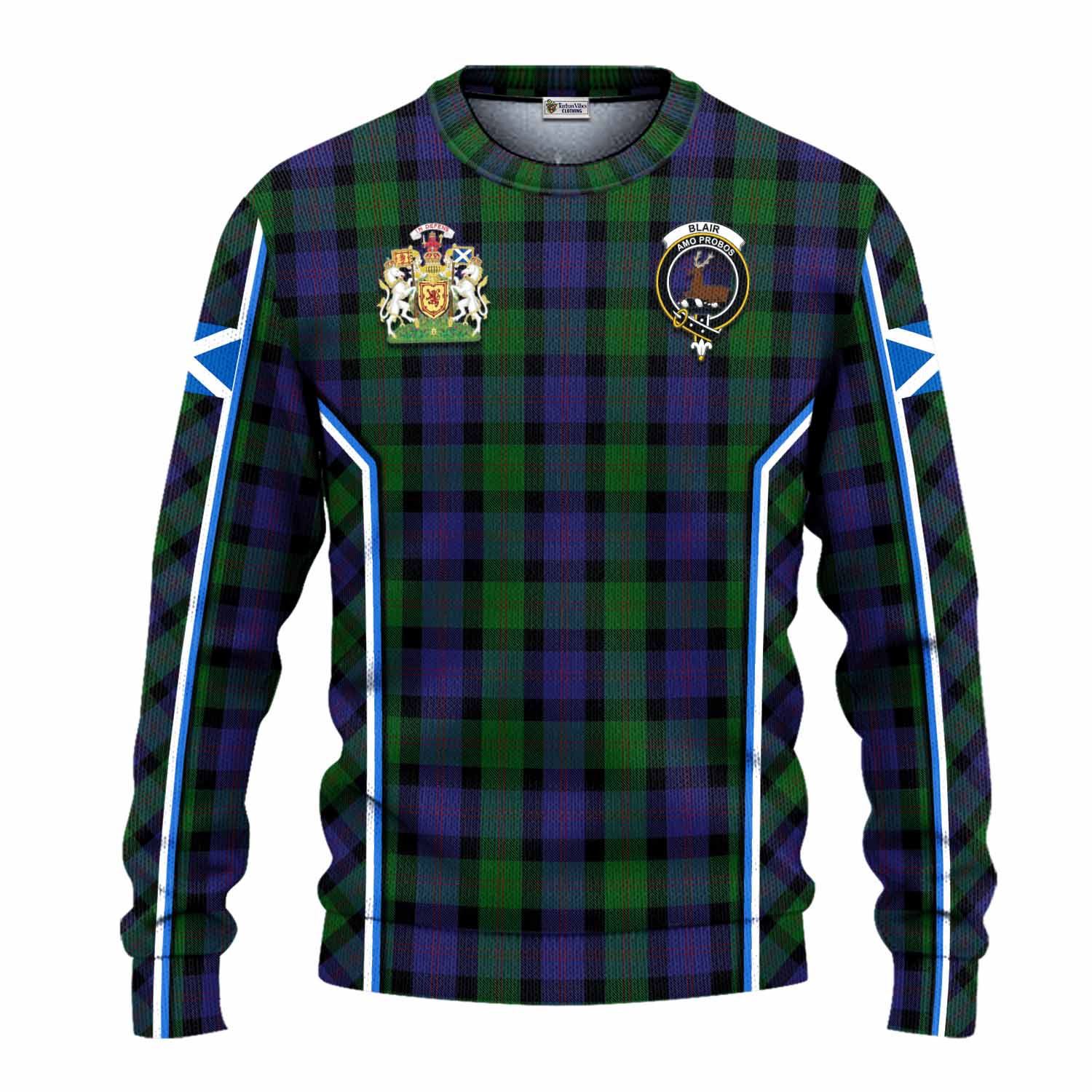 Blair Tartan Crest Knitted Sweater Scotland Coat of Arm Flag Style - Tartan Vibes Clothing
