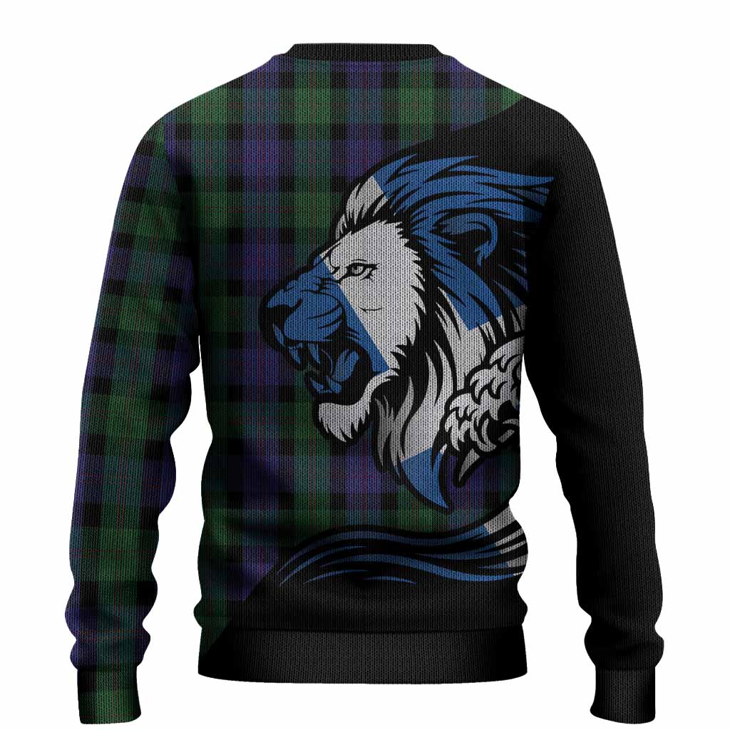 Blair Tartan Crest Knitted Sweater Scottish Golden Lions Wave Flow