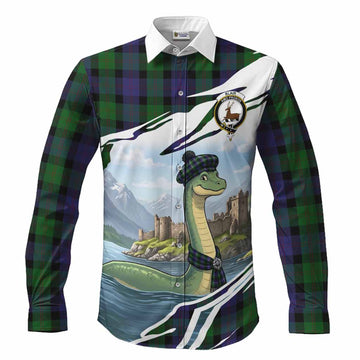 Blair Tartan Crest Loch Ness Monster Scottish Heritage Art Long Sleeve Button Shirts