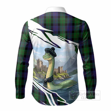 Blair Tartan Crest Loch Ness Monster Scottish Heritage Art Long Sleeve Button Shirts