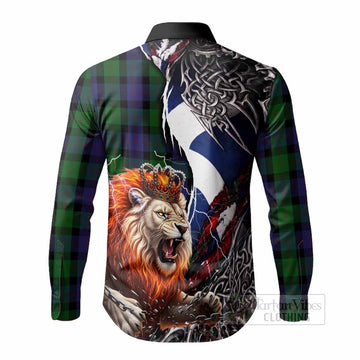 Blair Tartan Crest Long Sleeve Button Shirts Heritage Flag Grunge Celtic Knot and Lion Rampant