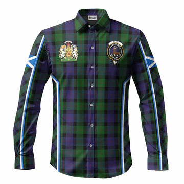 Blair Tartan Crest Long Sleeve Button Shirts Scotland Coat of Arm Flag Style
