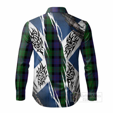 Blair Tartan Crest Long Sleeve Button Shirts Scotland Flag Ripped Tribal Design
