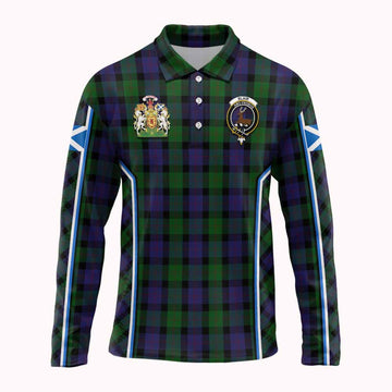 Blair Tartan Crest Long Sleeve Polo Shirt Scotland Coat of Arm Flag Style