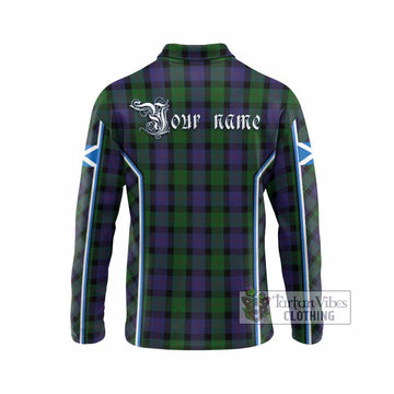 Blair Tartan Crest Long Sleeve Polo Shirt Scotland Coat of Arm Flag Style