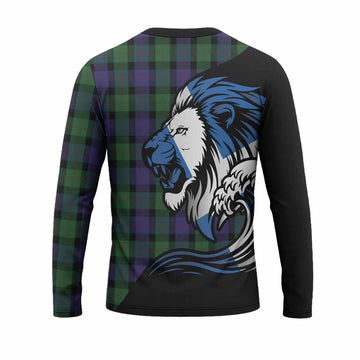Blair Tartan Crest Long Sleeve T-Shirt Scottish Golden Lions Wave Flow