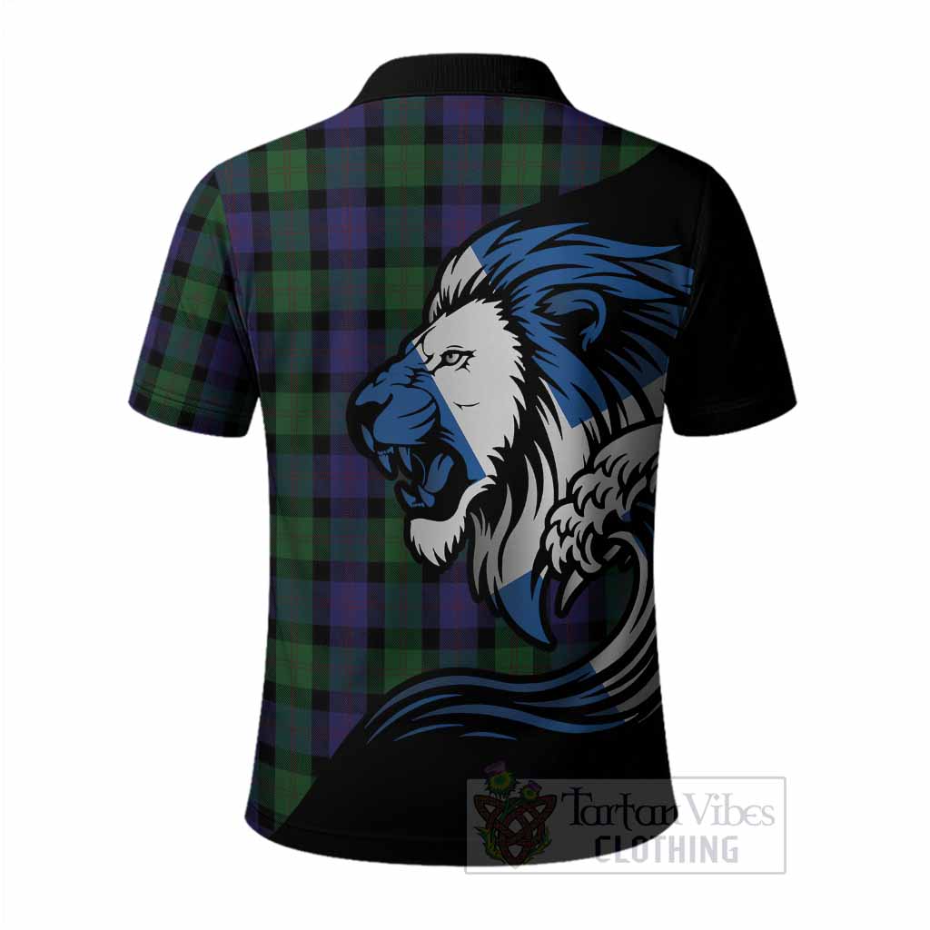 Blair Tartan Crest Polo Shirt Scottish Golden Lions Wave Flow