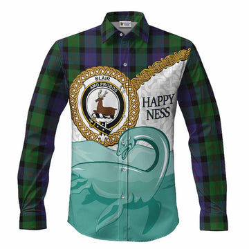 Blair Tartan Crest Scottish Loch Ness Monster Long Sleeve Button Shirts Happy Ness Scotland Celtic Knot