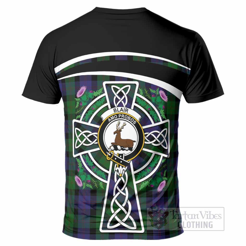 Blair Tartan Crest T-Shirt Scottish Thistle Celtic Cross Alba Gu Brath