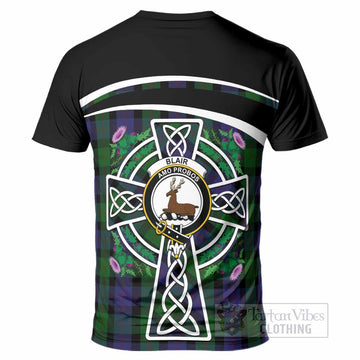 Blair Tartan Crest T-Shirt Scottish Thistle Celtic Cross Alba Gu Brath