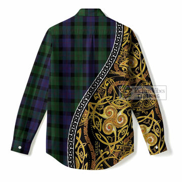 Blair Tartan Crest Women Casual Shirt Celtic Knot and Triple Trickle Spiral Symbols
