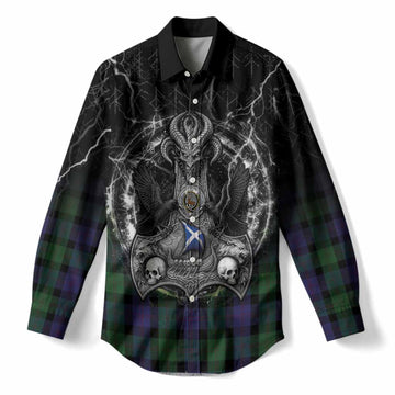 Blair Tartan Crest Women Casual Shirt Celtic Odin's Raven Legacy