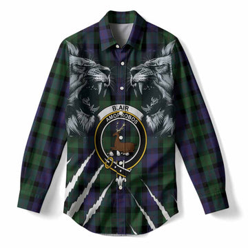 Blair Tartan Crest Women Casual Shirt Ferocious Lion Style