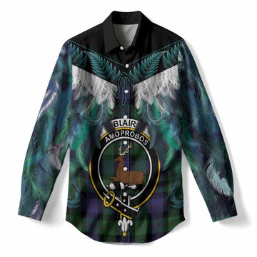 Blair Tartan Crest Women Casual Shirt New Zealand Maori Korowai Cloak
