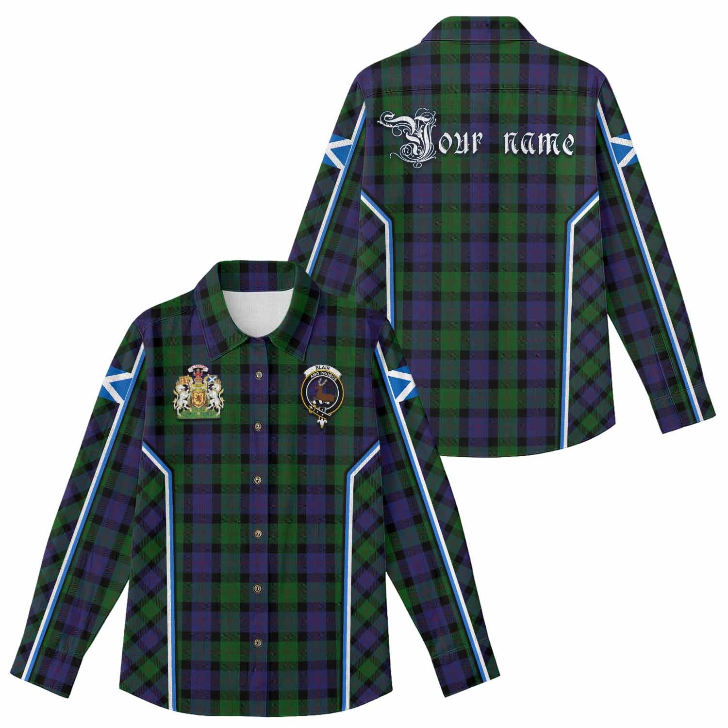 Blair Tartan Crest Women Casual Shirt Scotland Coat of Arm Flag Style - Tartan Vibes Clothing