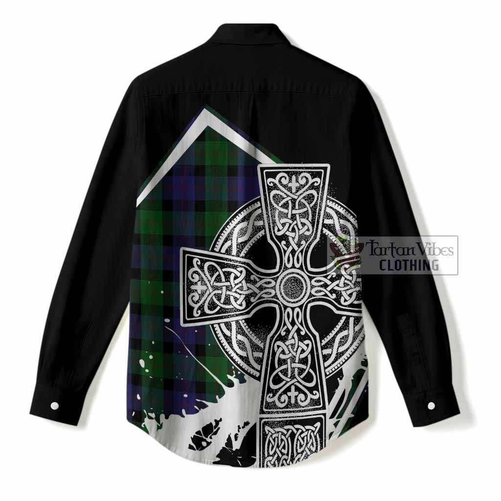 Blair Tartan Crest Women Casual Shirt Scottish Celtic Cross Heritage