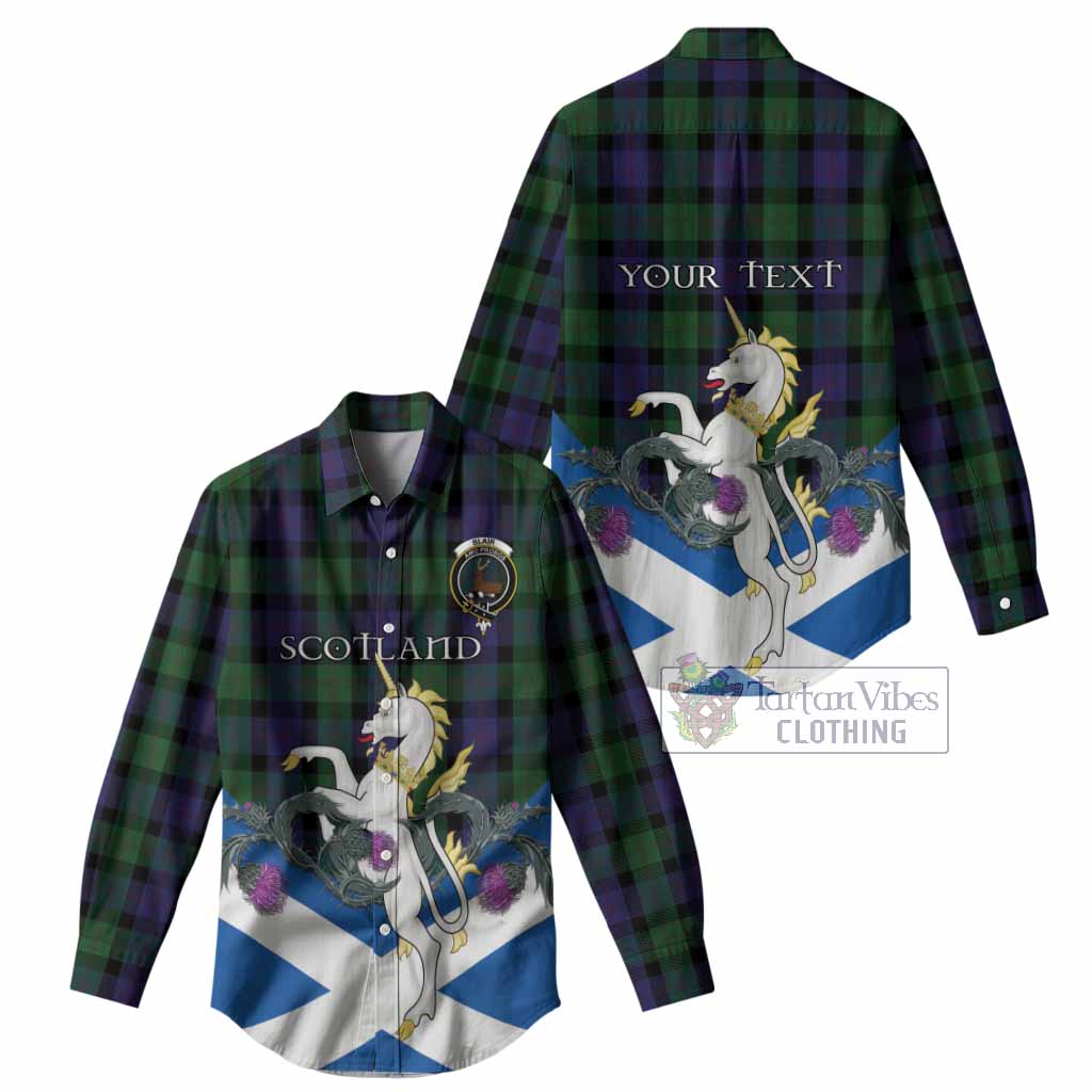Blair Tartan Crest Women Casual Shirt Scottish Unicorn With Thistle