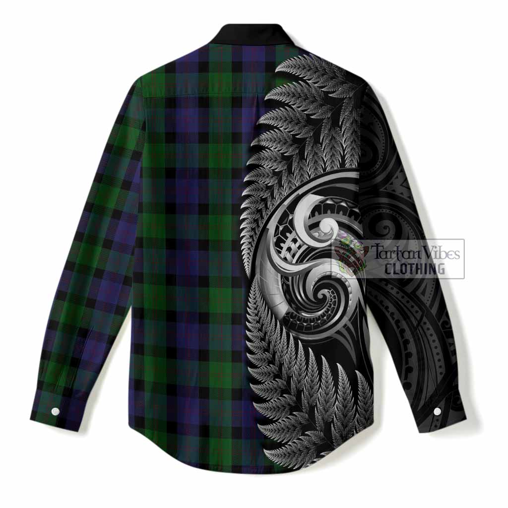 Blair Tartan Crest Women Casual Shirt With New Zealand Silver Fern Maori Koru