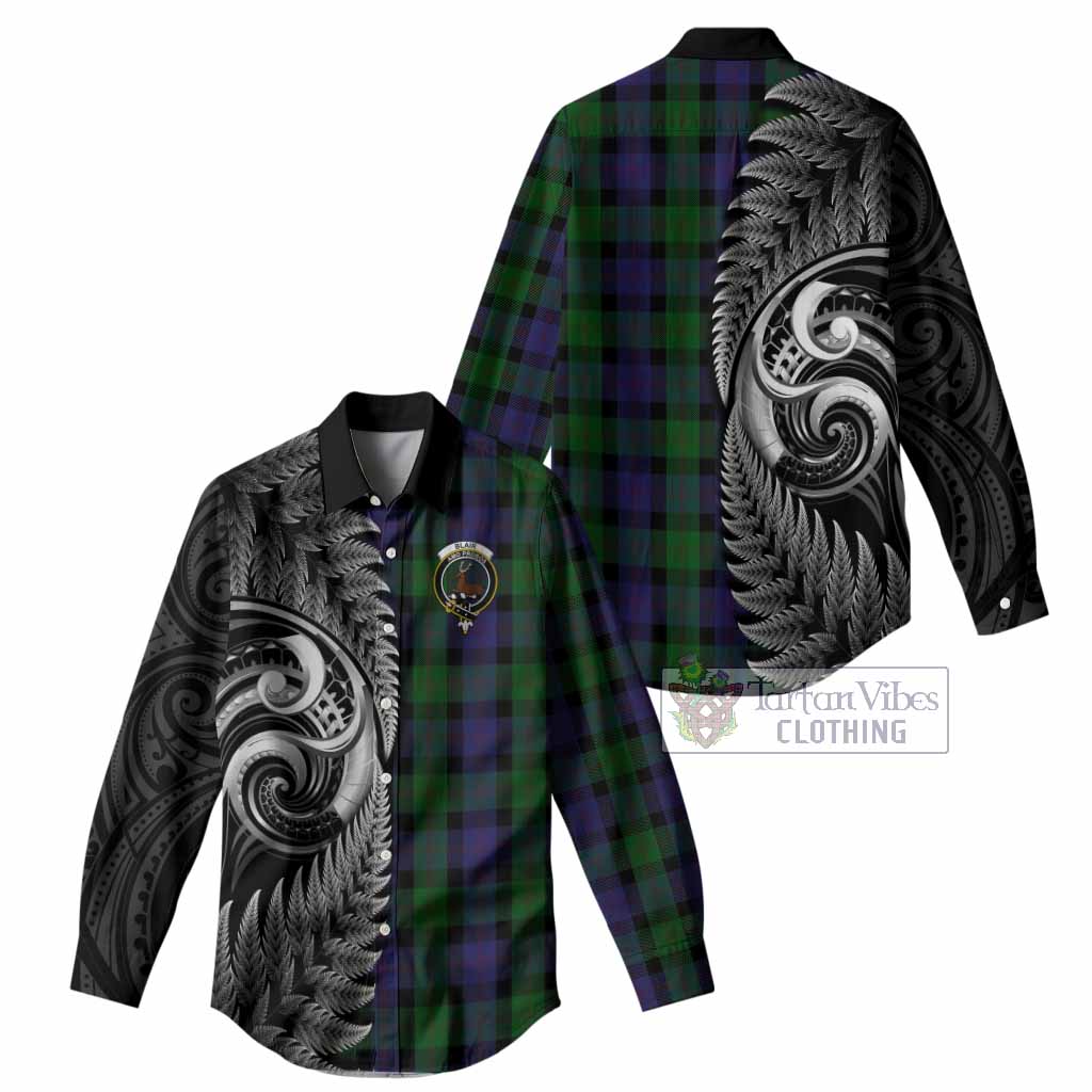Blair Tartan Crest Women Casual Shirt With New Zealand Silver Fern Maori Koru
