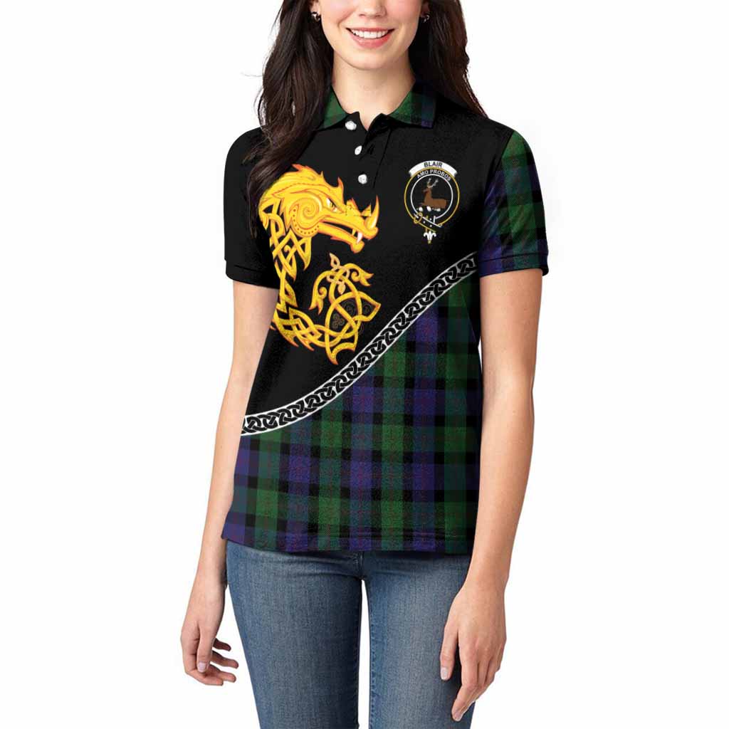 Blair Tartan Crest Women Polo Shirt Legendary Dragon Knot Half Style